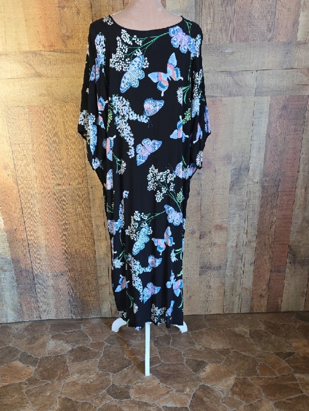 Black Floral Maxi Dress with Blue Accents - Picture 6 of 9